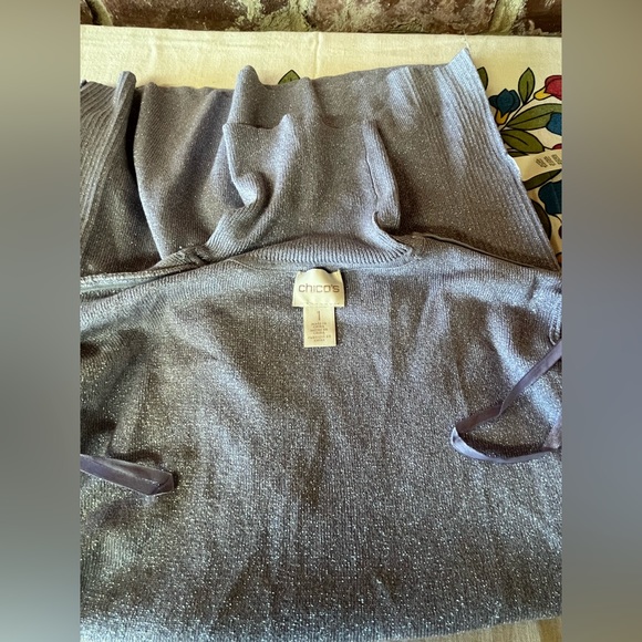 Chico's lilac purple mist shimmer metallic silver turtleneck sweater top - Picture 2 of 13